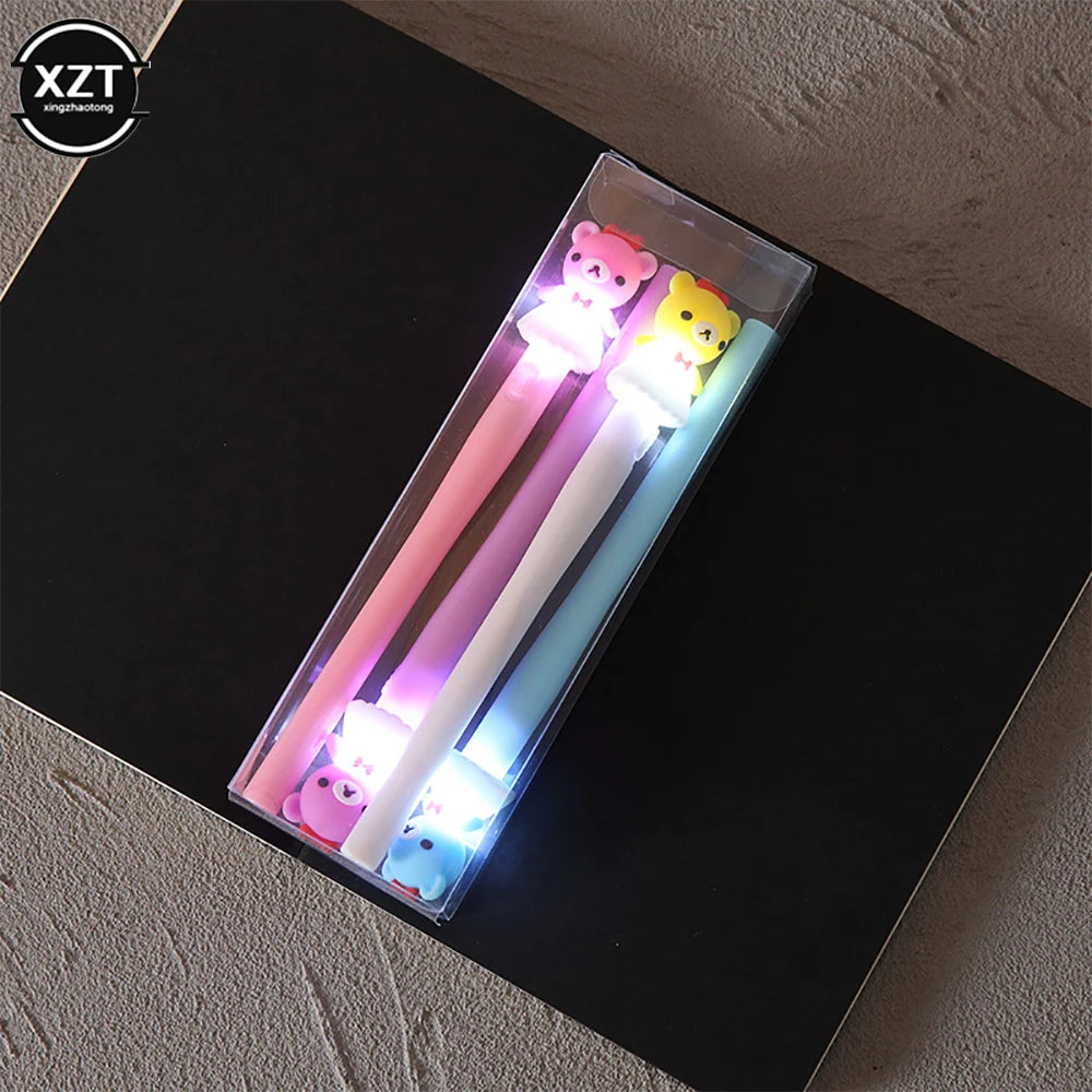 4 Stück Einhorn-Gelstifte mit LED-Licht – Kawaii niedliche Gel-Tintenstifte für Mädchen, leuchtende Stifte, Schulbedarf, Kinder-Schreibwaren