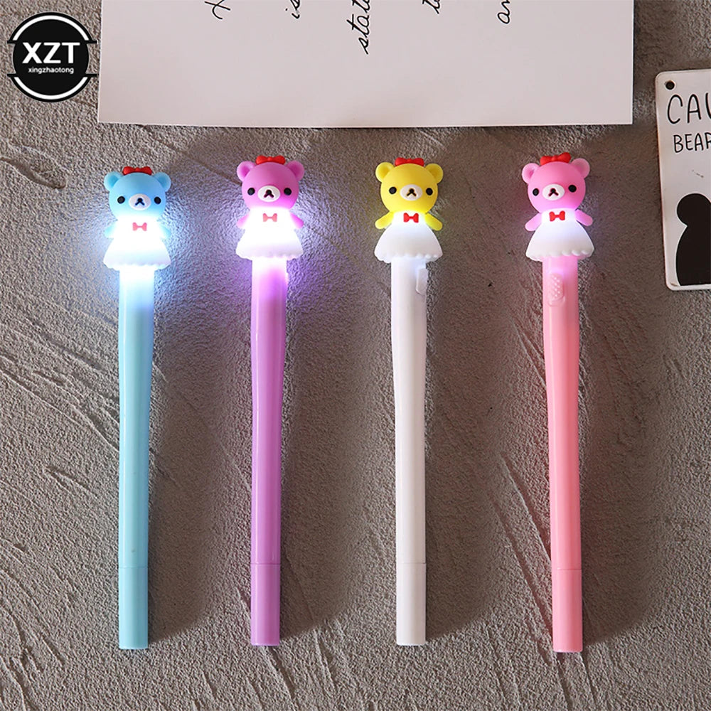 4 Stück Einhorn-Gelstifte mit LED-Licht – Kawaii niedliche Gel-Tintenstifte für Mädchen, leuchtende Stifte, Schulbedarf, Kinder-Schreibwaren