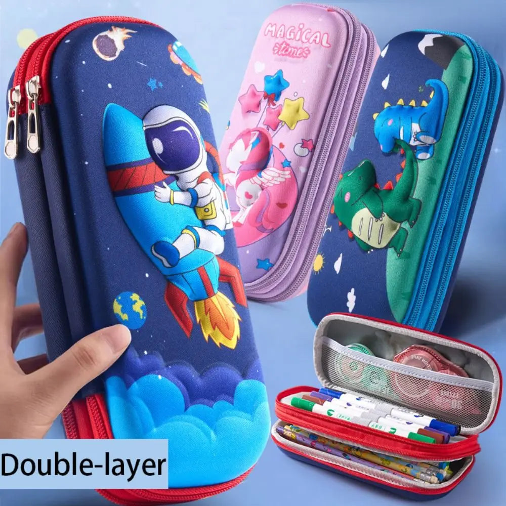 3D EVA Federmäppchen mit doppelter Schicht und großer Kapazität – Cartoon-Wasserdichte Stiftebox für Mädchen und Jungen – Kreative Aufbewahrungsbox für Stifte – Niedliches Schüleretui