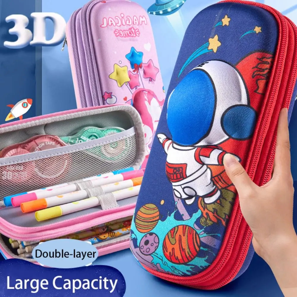 3D EVA Federmäppchen mit doppelter Schicht und großer Kapazität – Cartoon-Wasserdichte Stiftebox für Mädchen und Jungen – Kreative Aufbewahrungsbox für Stifte – Niedliches Schüleretui