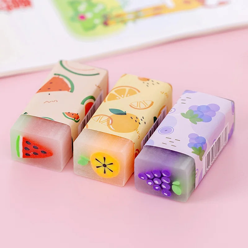 12pcs/set Cute Pencil Eraser Animal Dinosaur Ball Funny Fruit Eraser Desk Pet Eraser School Supplies Prizes Gifts Party Gifts