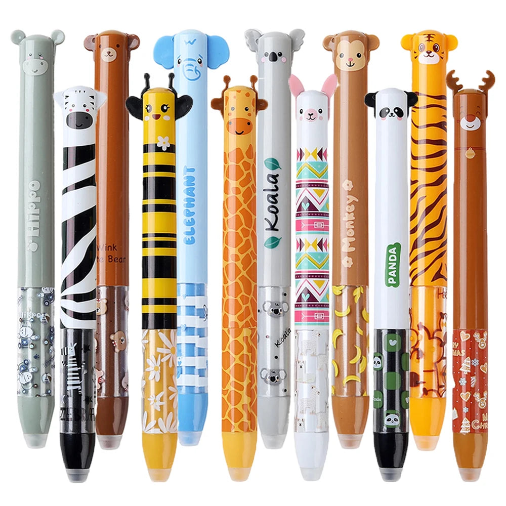 6/12 Stück Set – 2-in-1 Kreative Gelstifte mit Cartoon-Tieren – Löwe, Panda – Radierbare Gelstifte 0,5 mm zum Schreiben – Schulbedarf Großhandel