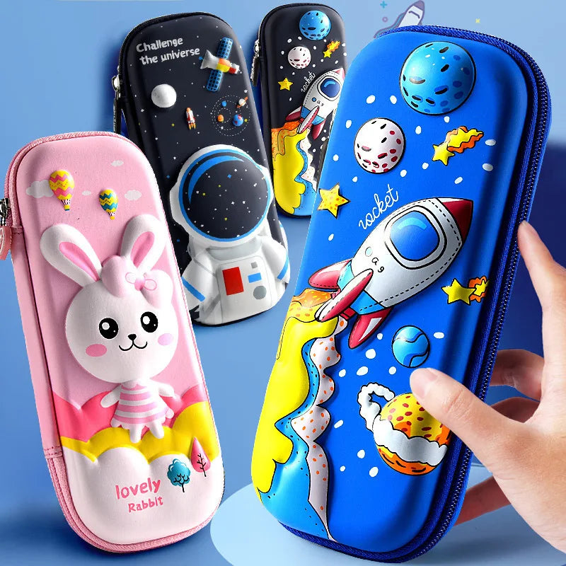 3D Leder-Federmäppchen für Jungen, Astronauten, 3D-Tropfen, Grundschüler, neuer Cartoon-Stil für Jungen und Mädchen