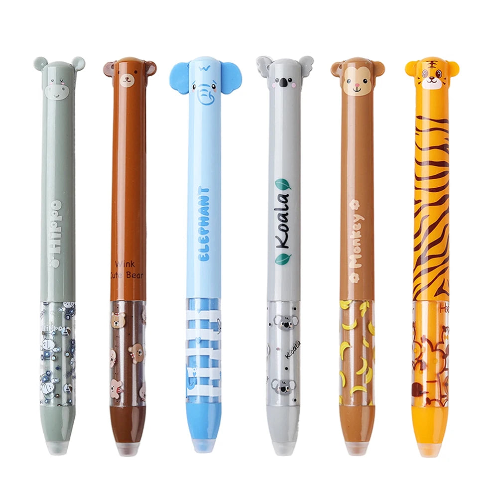 6/12 Stück Set – 2-in-1 Kreative Gelstifte mit Cartoon-Tieren – Löwe, Panda – Radierbare Gelstifte 0,5 mm zum Schreiben – Schulbedarf Großhandel