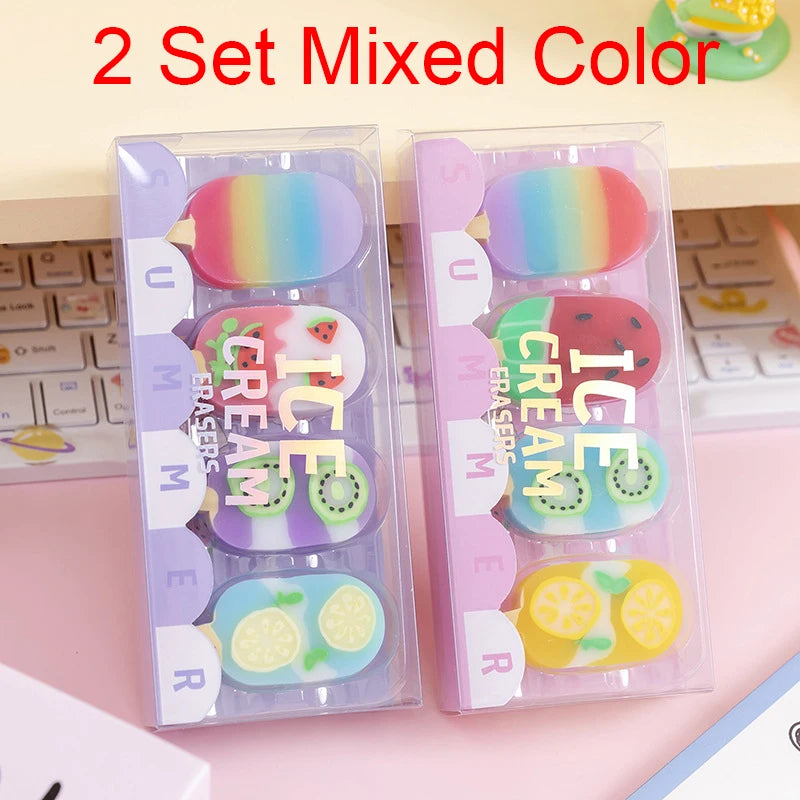 1-2 Set Lytwtw's Cartoon Cute Kawaii Ice Cream Rubber Mini Eraser Set For Kids Novelty Stationery Office School Supplies