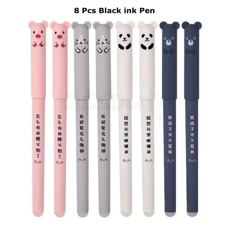Kawaii Radierbares Gelstift-Set – Niedliche Cartoon-Tiere & Katzen – Löschbare Stifte mit Nachfüllmine, abwaschbarem Griff und ergonomischer Halterung – Perfekt für die Schule