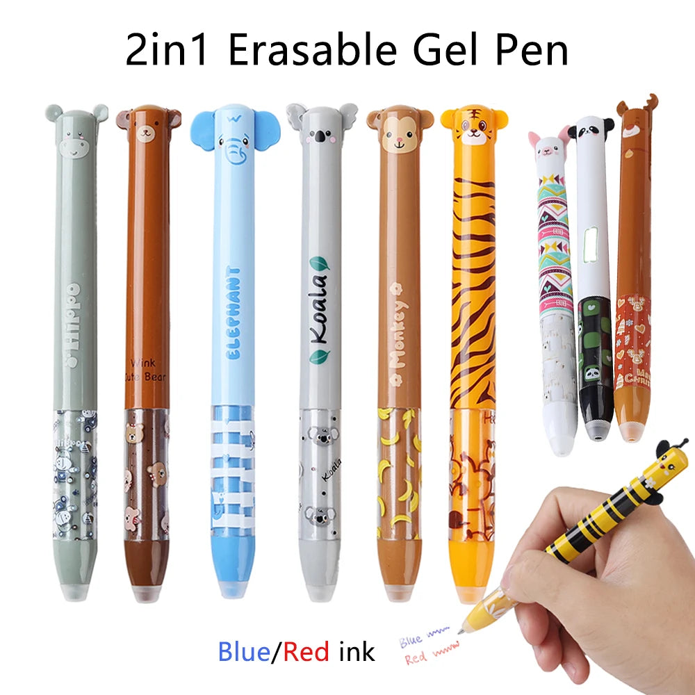 6/12 Stück Set – 2-in-1 Kreative Gelstifte mit Cartoon-Tieren – Löwe, Panda – Radierbare Gelstifte 0,5 mm zum Schreiben – Schulbedarf Großhandel