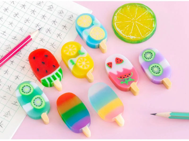 1-2 Set Lytwtw's Cartoon Cute Kawaii Ice Cream Rubber Mini Eraser Set For Kids Novelty Stationery Office School Supplies