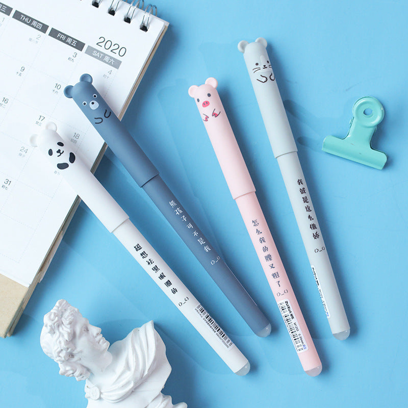 Kawaii Radierbares Gelstift-Set – Niedliche Cartoon-Tiere & Katzen – Löschbare Stifte mit Nachfüllmine, abwaschbarem Griff und ergonomischer Halterung – Perfekt für die Schule