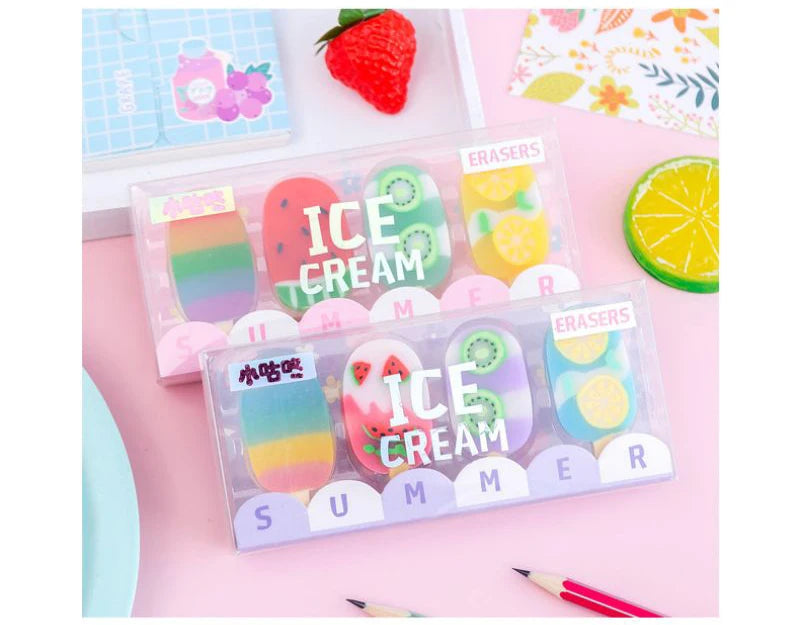 1-2 Set Lytwtw's Cartoon Cute Kawaii Ice Cream Rubber Mini Eraser Set For Kids Novelty Stationery Office School Supplies