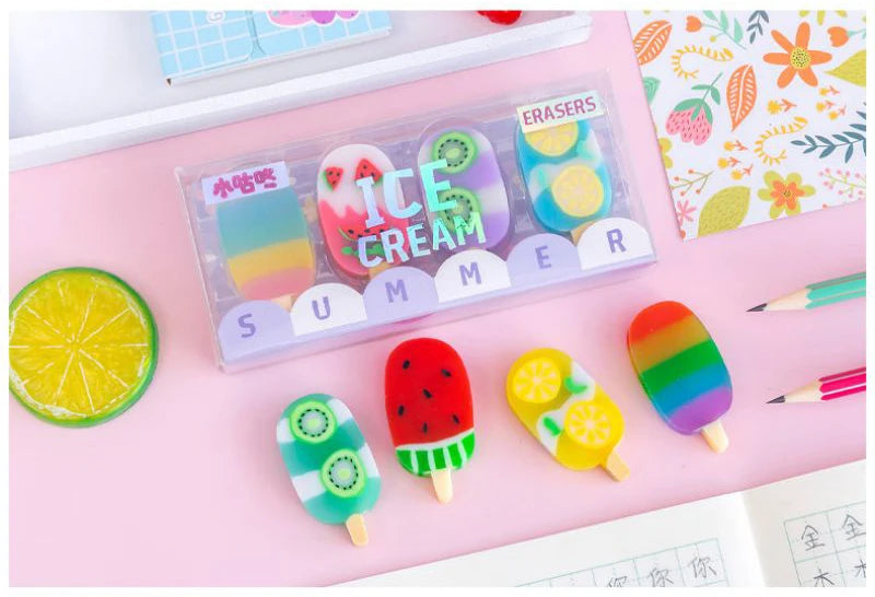 1-2 Set Lytwtw's Cartoon Cute Kawaii Ice Cream Rubber Mini Eraser Set For Kids Novelty Stationery Office School Supplies