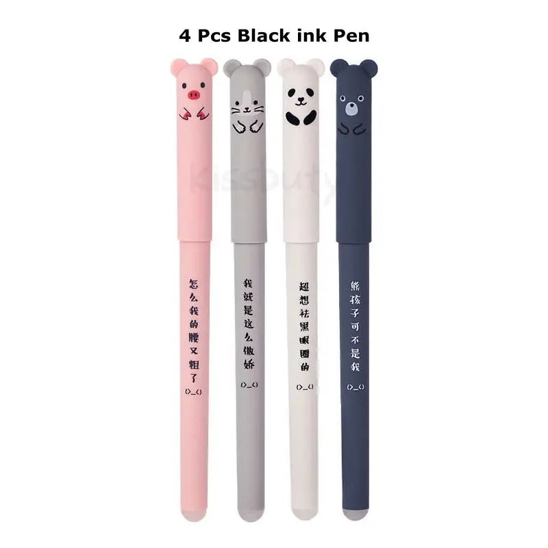 Kawaii Radierbares Gelstift-Set – Niedliche Cartoon-Tiere & Katzen – Löschbare Stifte mit Nachfüllmine, abwaschbarem Griff und ergonomischer Halterung – Perfekt für die Schule