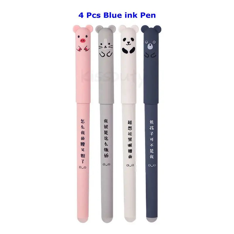 Kawaii Radierbares Gelstift-Set – Niedliche Cartoon-Tiere & Katzen – Löschbare Stifte mit Nachfüllmine, abwaschbarem Griff und ergonomischer Halterung – Perfekt für die Schule