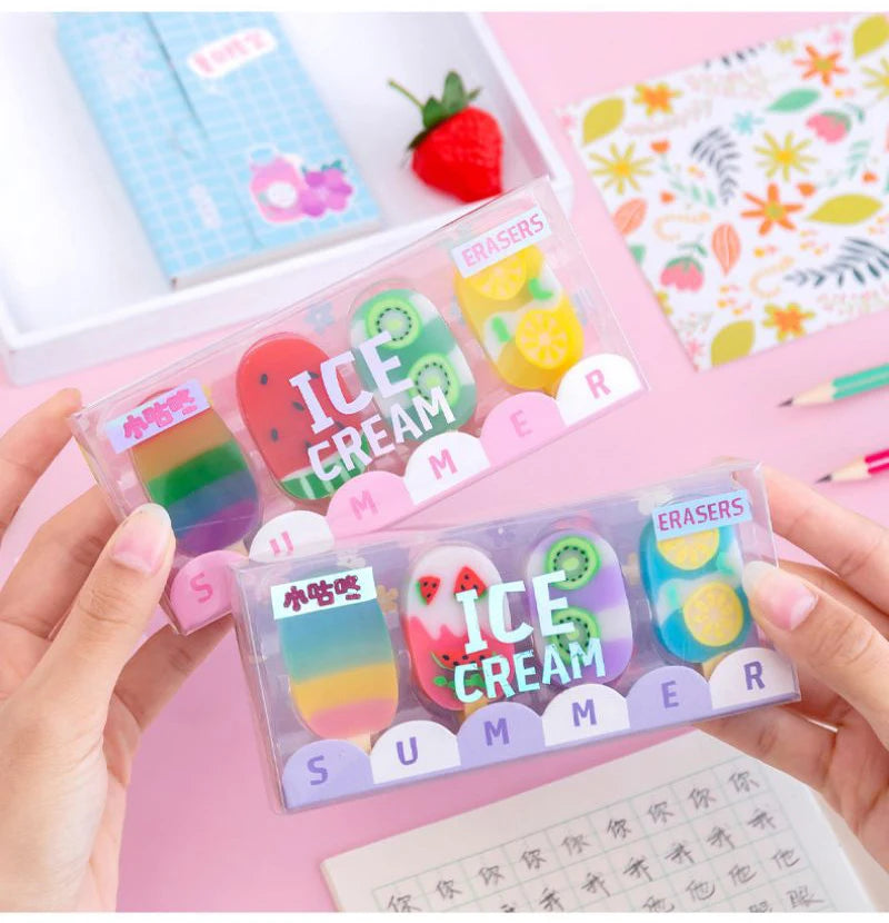 1-2 Set Lytwtw's Cartoon Cute Kawaii Ice Cream Rubber Mini Eraser Set For Kids Novelty Stationery Office School Supplies