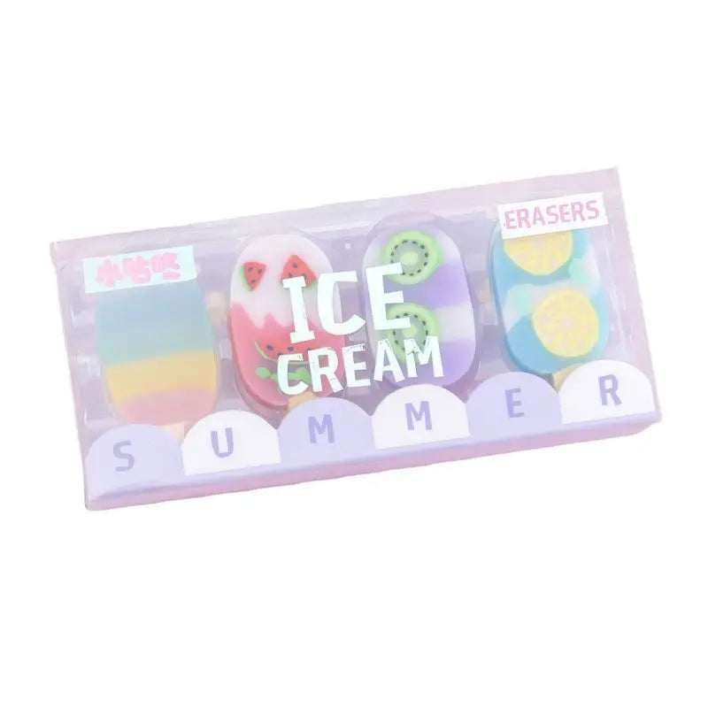1-2 Set Lytwtw's Cartoon Cute Kawaii Ice Cream Rubber Mini Eraser Set For Kids Novelty Stationery Office School Supplies