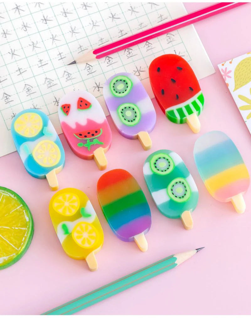1-2 Set Lytwtw's Cartoon Cute Kawaii Ice Cream Rubber Mini Eraser Set For Kids Novelty Stationery Office School Supplies