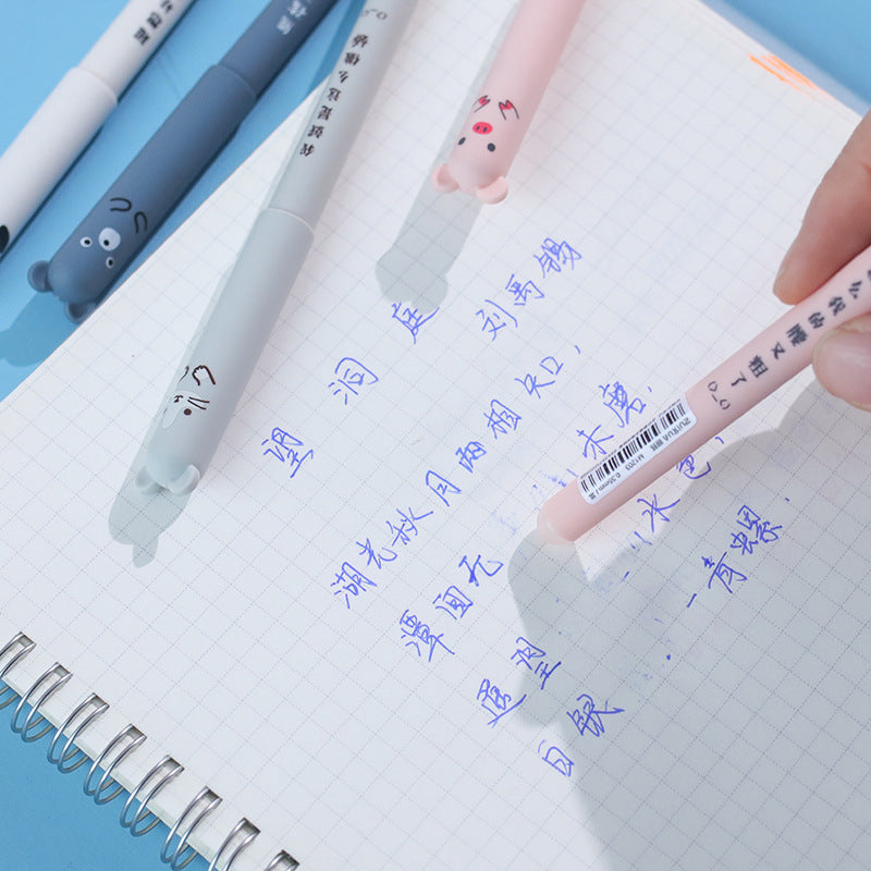 Kawaii Radierbares Gelstift-Set – Niedliche Cartoon-Tiere & Katzen – Löschbare Stifte mit Nachfüllmine, abwaschbarem Griff und ergonomischer Halterung – Perfekt für die Schule