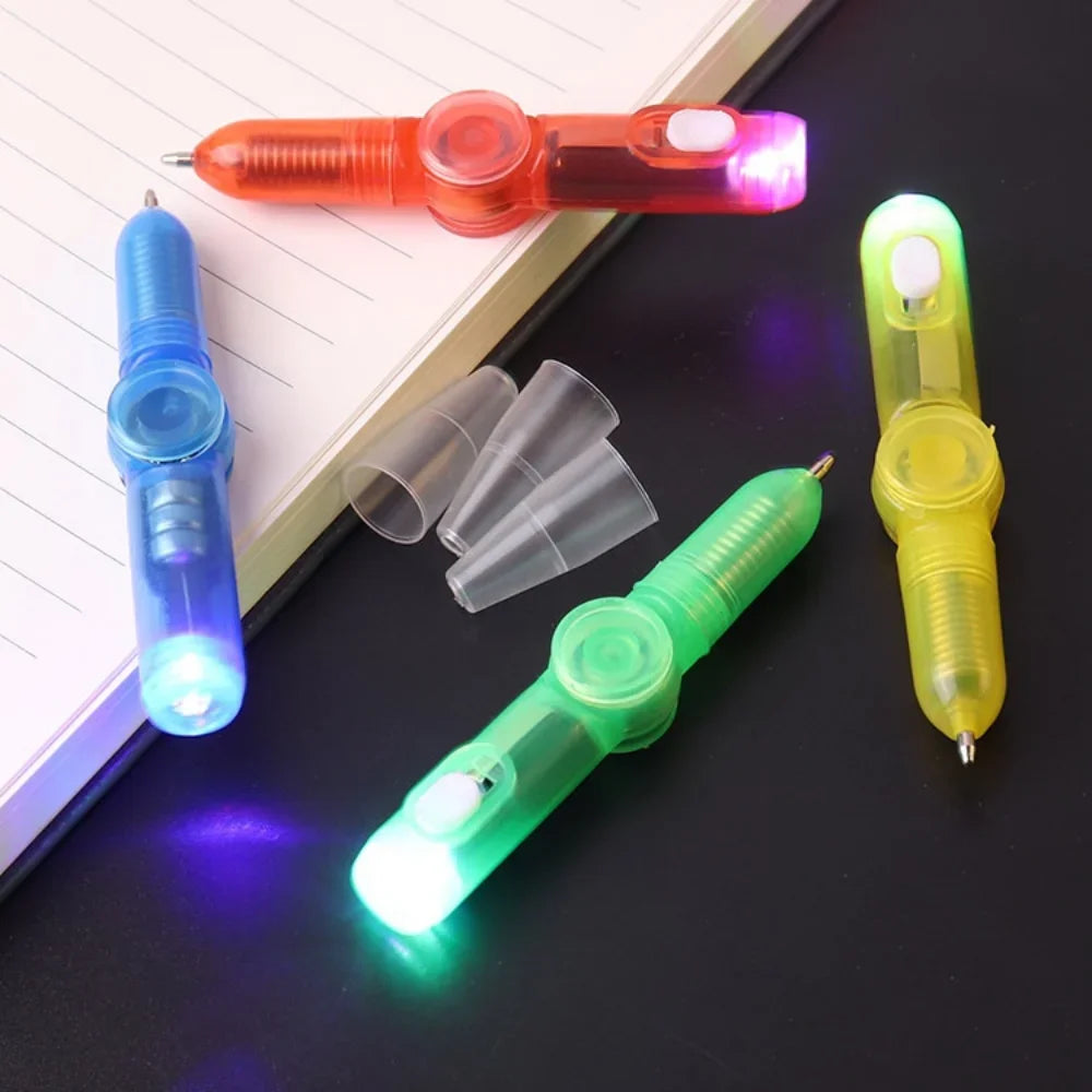 LED-Drehender Kugelschreiber Fidget Spinner Handkreisel Leuchtet im Dunkeln Licht EDC Stressabbau Spielzeug Büro Schul-Schreibwaren Geschenk