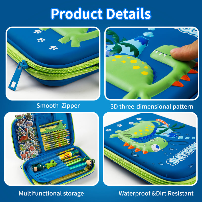 Cooles Dinosaurier-Federmäppchen Schreibwarenset – Einhorn 3D EVA Stiftebox Organizer – Schulbedarf für Kinder Jungen – Geschenk zum Schulanfang