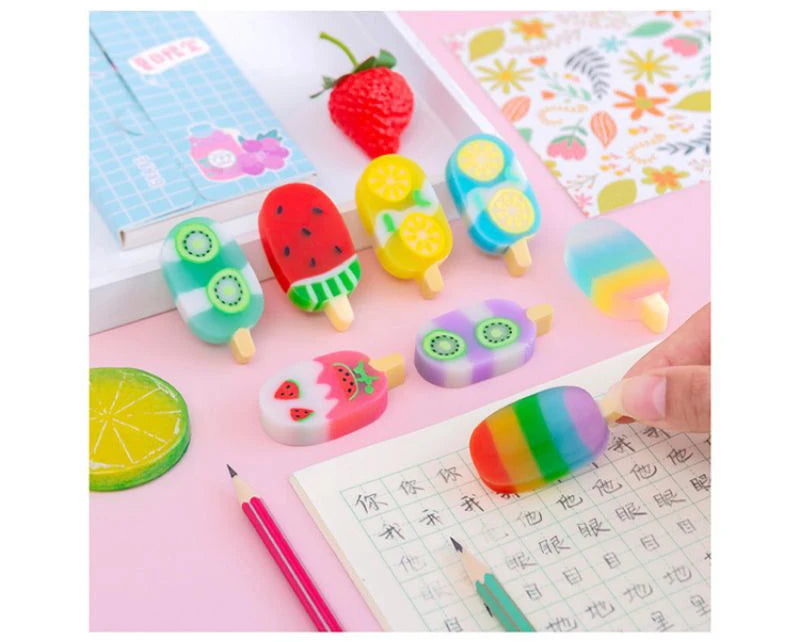 1-2 Set Lytwtw's Cartoon Cute Kawaii Ice Cream Rubber Mini Eraser Set For Kids Novelty Stationery Office School Supplies