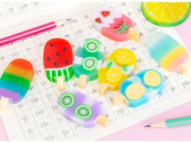 1-2 Set Lytwtw's Cartoon Cute Kawaii Ice Cream Rubber Mini Eraser Set For Kids Novelty Stationery Office School Supplies