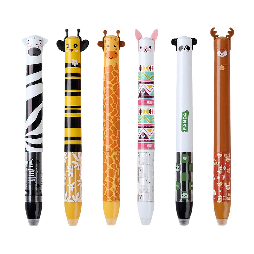 6/12 Stück Set – 2-in-1 Kreative Gelstifte mit Cartoon-Tieren – Löwe, Panda – Radierbare Gelstifte 0,5 mm zum Schreiben – Schulbedarf Großhandel