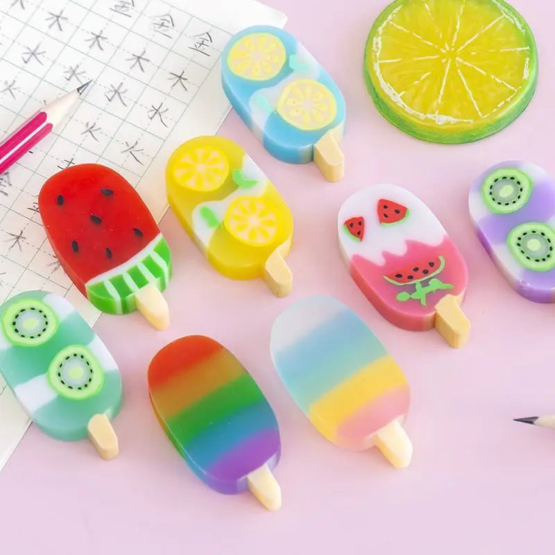 1-2 Set Lytwtw's Cartoon Cute Kawaii Ice Cream Rubber Mini Eraser Set For Kids Novelty Stationery Office School Supplies