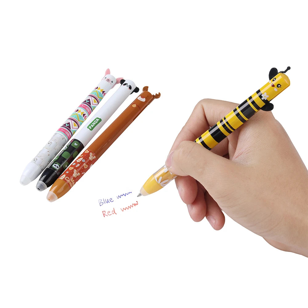 6/12 Stück Set – 2-in-1 Kreative Gelstifte mit Cartoon-Tieren – Löwe, Panda – Radierbare Gelstifte 0,5 mm zum Schreiben – Schulbedarf Großhandel