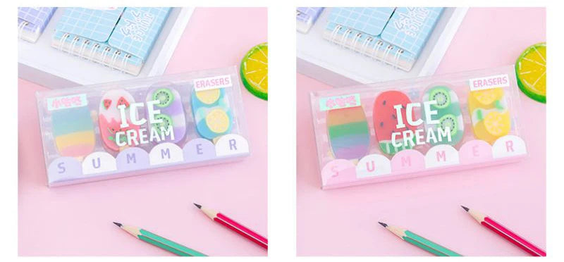 1-2 Set Lytwtw's Cartoon Cute Kawaii Ice Cream Rubber Mini Eraser Set For Kids Novelty Stationery Office School Supplies