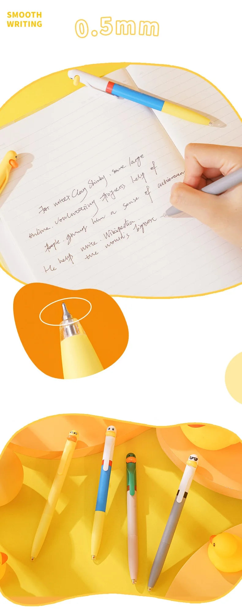 1/4pcs Duck Pens Fingertip Small Pulley Roller Skating 0.5mm Ballpoint Black Color Gel Ink for Writing Office School A7767