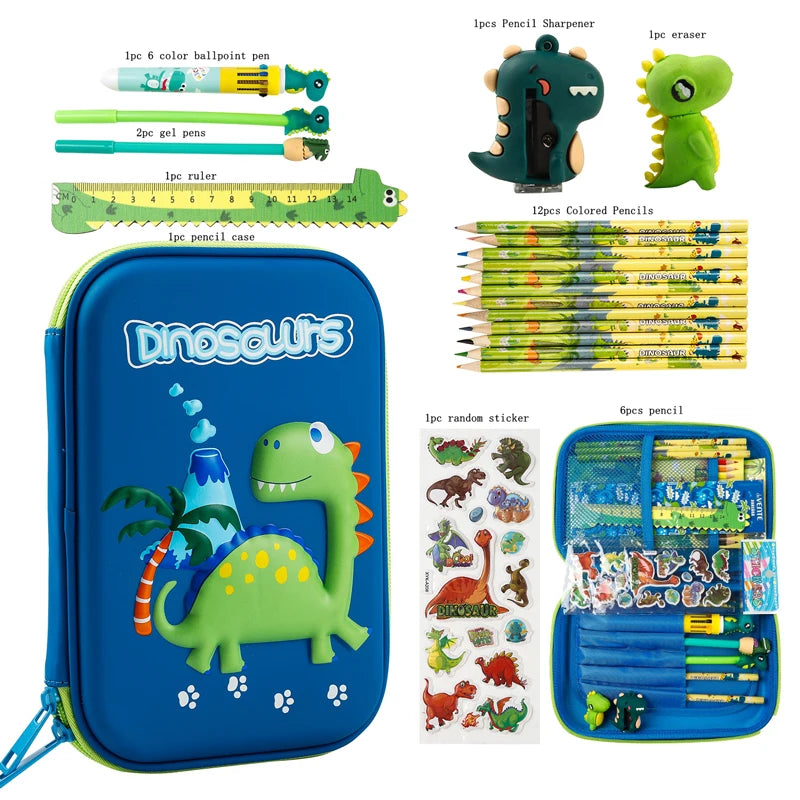 Cooles Dinosaurier-Federmäppchen Schreibwarenset – Einhorn 3D EVA Stiftebox Organizer – Schulbedarf für Kinder Jungen – Geschenk zum Schulanfang