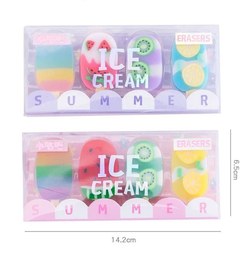 1-2 Set Lytwtw's Cartoon Cute Kawaii Ice Cream Rubber Mini Eraser Set For Kids Novelty Stationery Office School Supplies