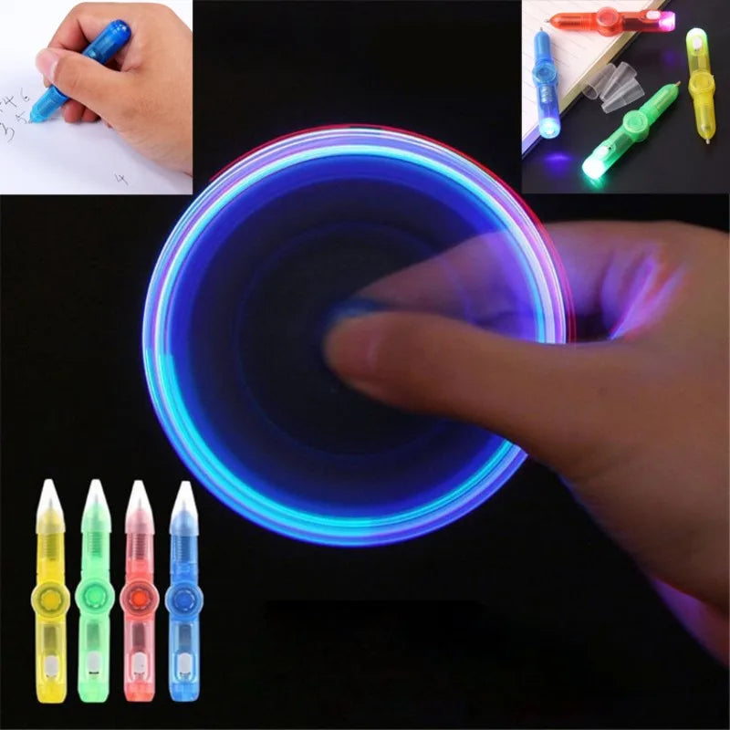 LED-Drehender Kugelschreiber Fidget Spinner Handkreisel Leuchtet im Dunkeln Licht EDC Stressabbau Spielzeug Büro Schul-Schreibwaren Geschenk
