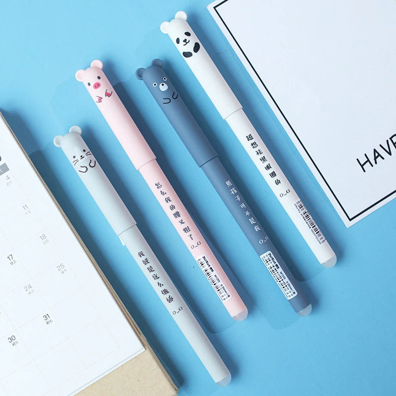 Kawaii Radierbares Gelstift-Set – Niedliche Cartoon-Tiere & Katzen – Löschbare Stifte mit Nachfüllmine, abwaschbarem Griff und ergonomischer Halterung – Perfekt für die Schule